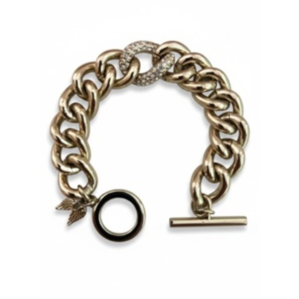 Victoria's Secret Gold Tone Chunky Curb Chain Rhinestone Angel Wing Bracelet Box - Picture 2 of 4